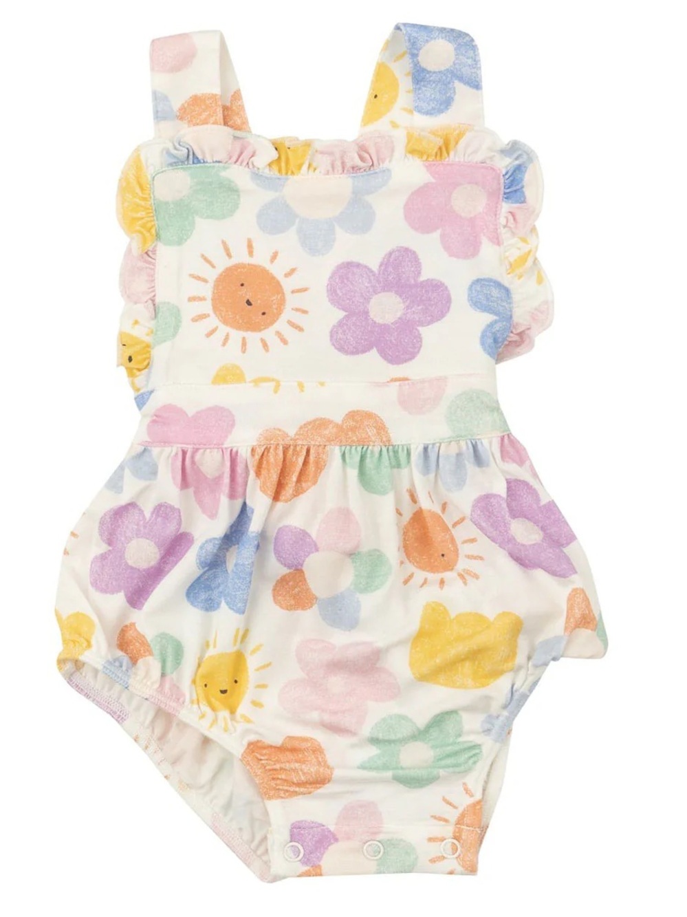 Angel Dear Bamboo Pastel Summer Happy Suns Flowers Ruffle Bib Romper 12-18 Month